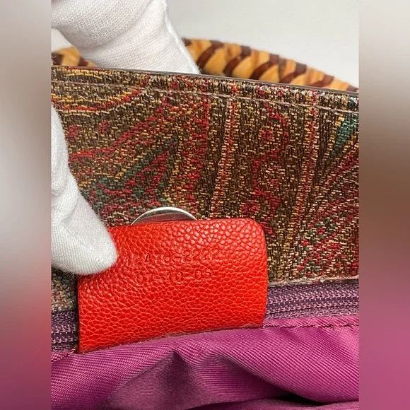 RARE Entro Paisley Handbag Satchel Satin Braided handles Fuchsia Lining vintage - Picture 12 of 16